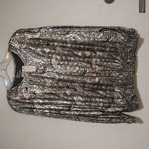 Vintage Silver Threads Metalic Paisley Blouse Size L made in USA